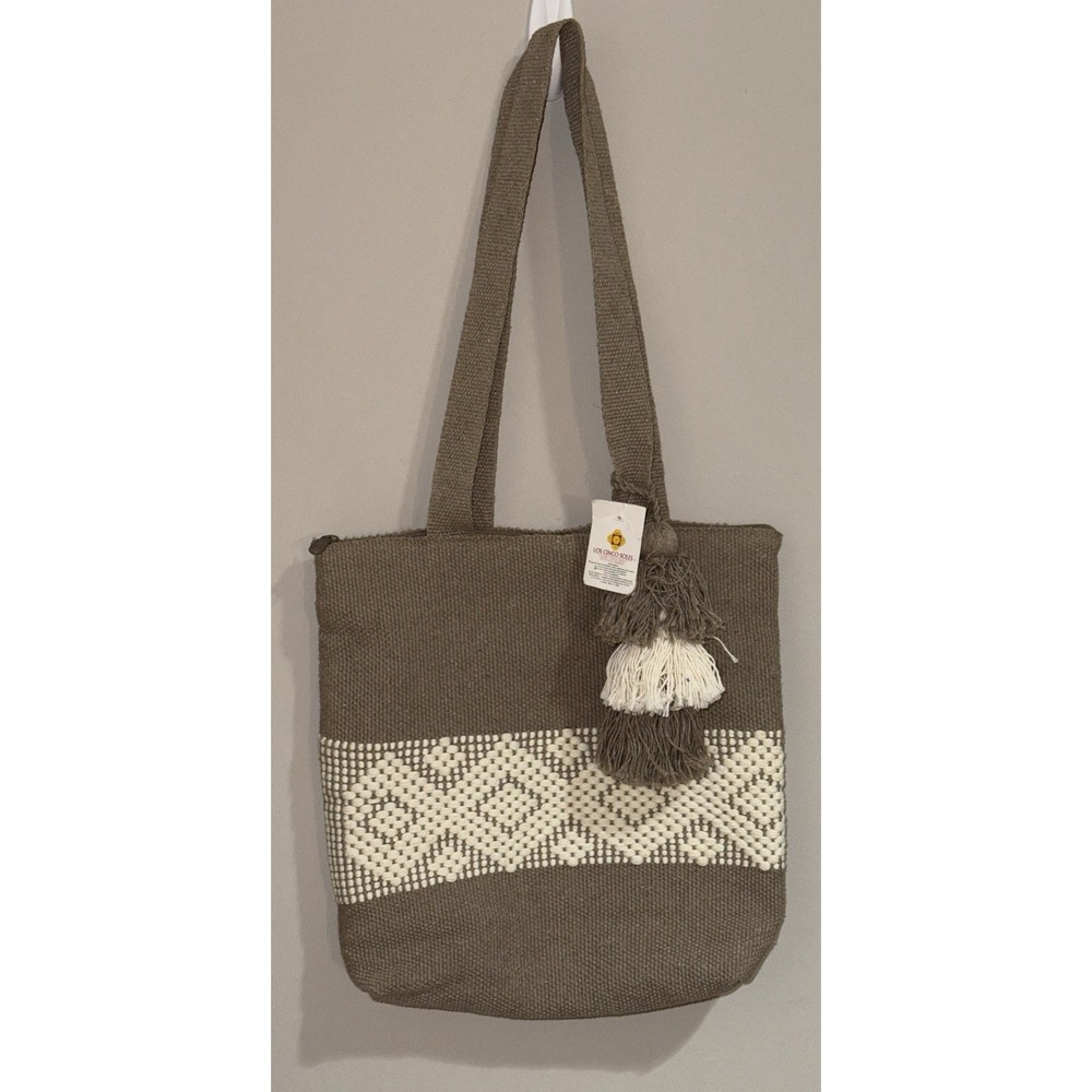 Los Cinco Soles Handmade Oaxaca Mexico Backstrap Loom Cotton Boho Tote Bag